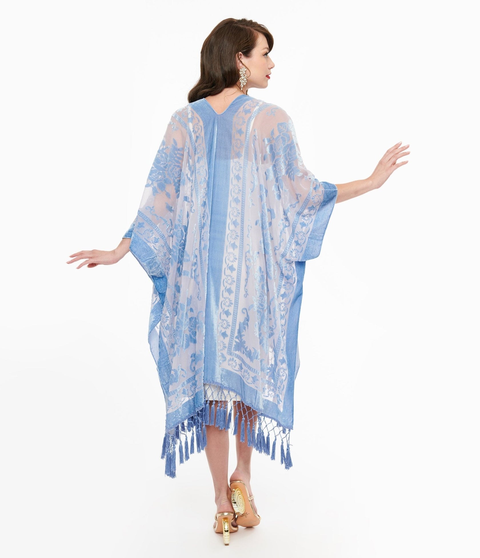 Periwinkle Velvet Fringe Kimono