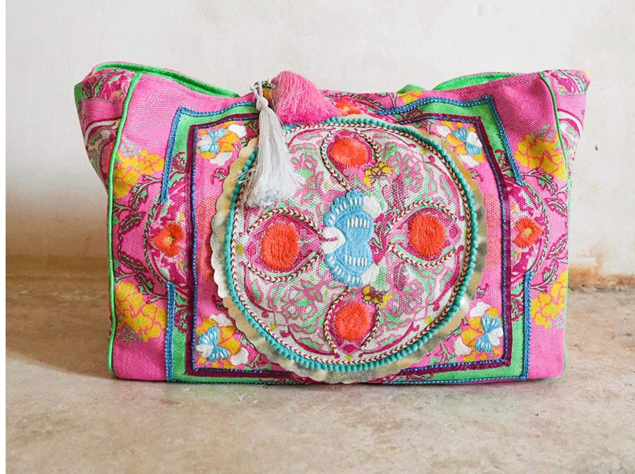 BOHO BEACH BAG - Fuchsia Lurex