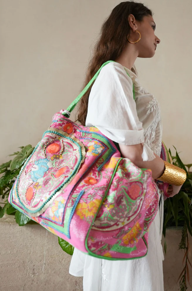 BOHO BEACH BAG - Fuchsia Lurex