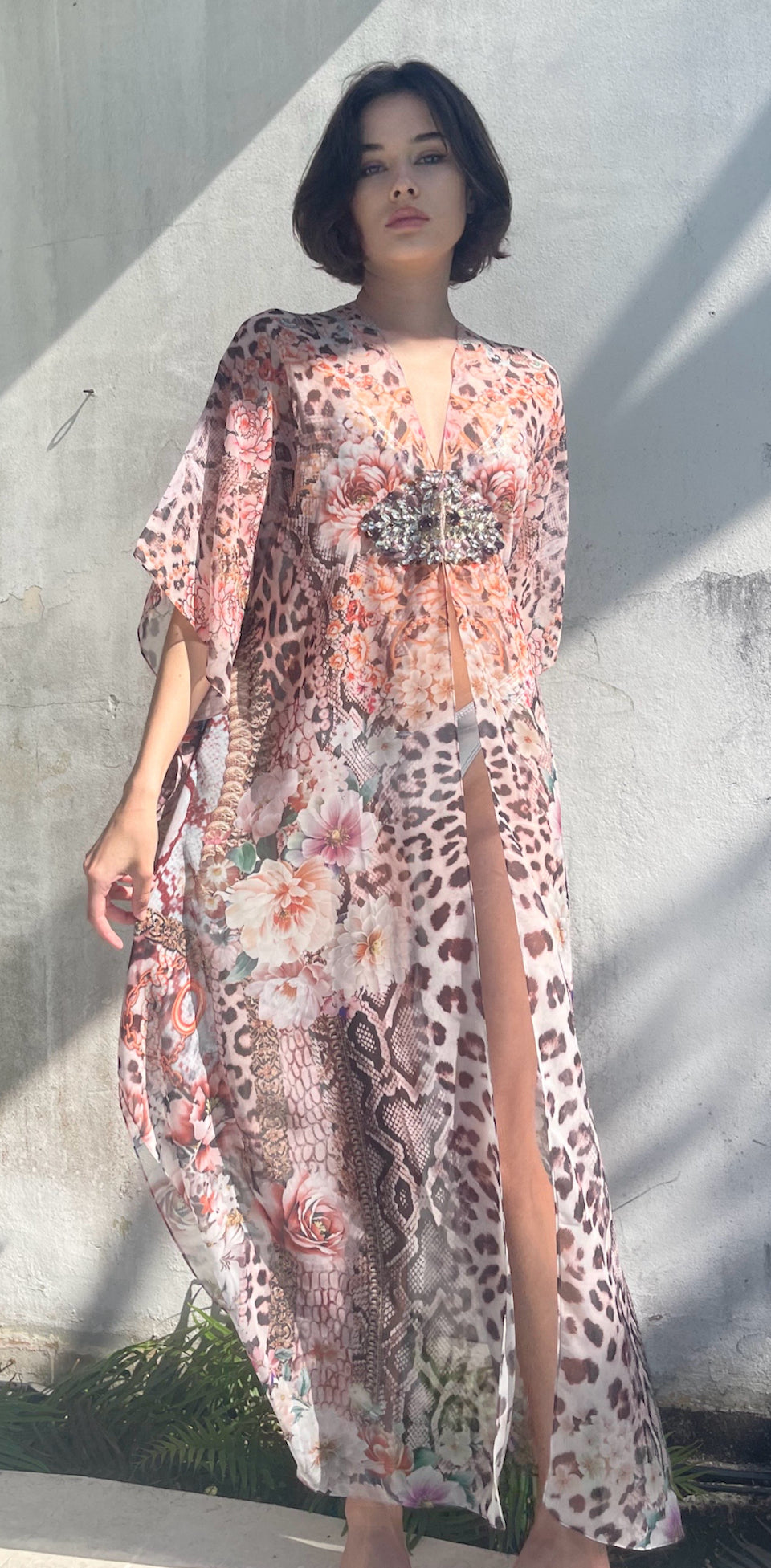 Pink Floral Leopard Jeweled Robe