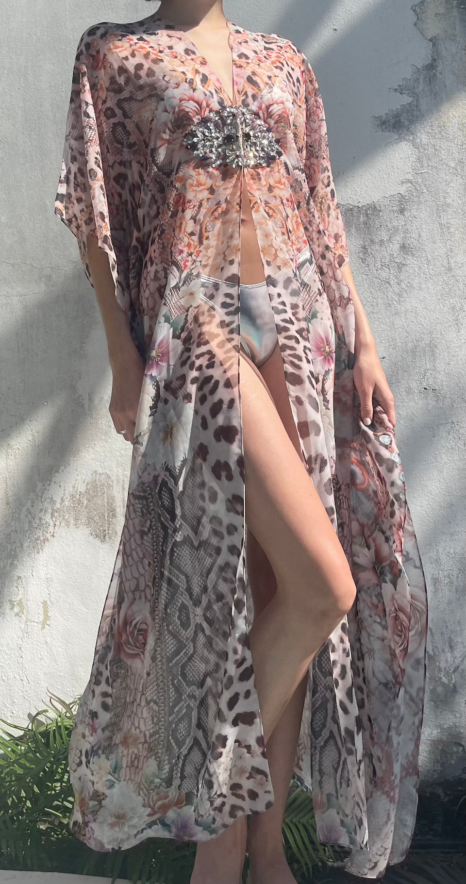 Pink Floral Leopard Jeweled Robe