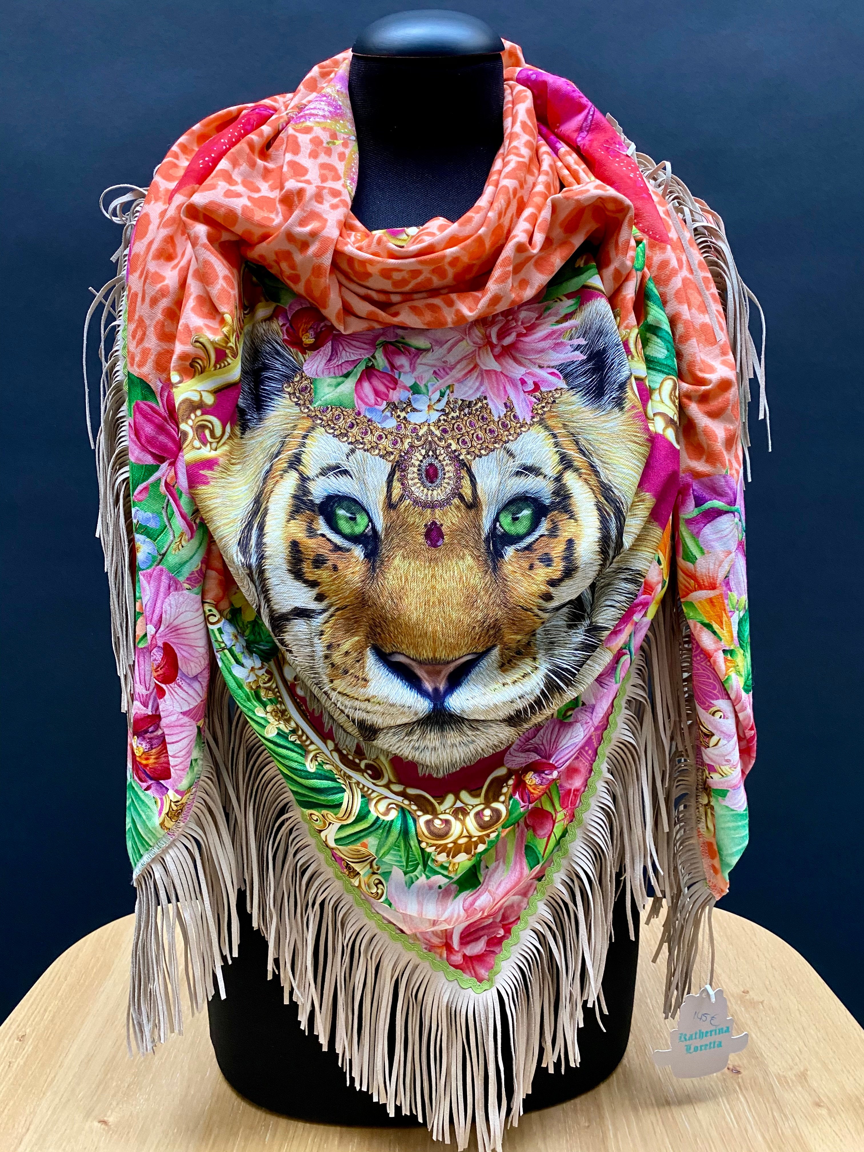 Tangerine Tiger Fringe Poncho