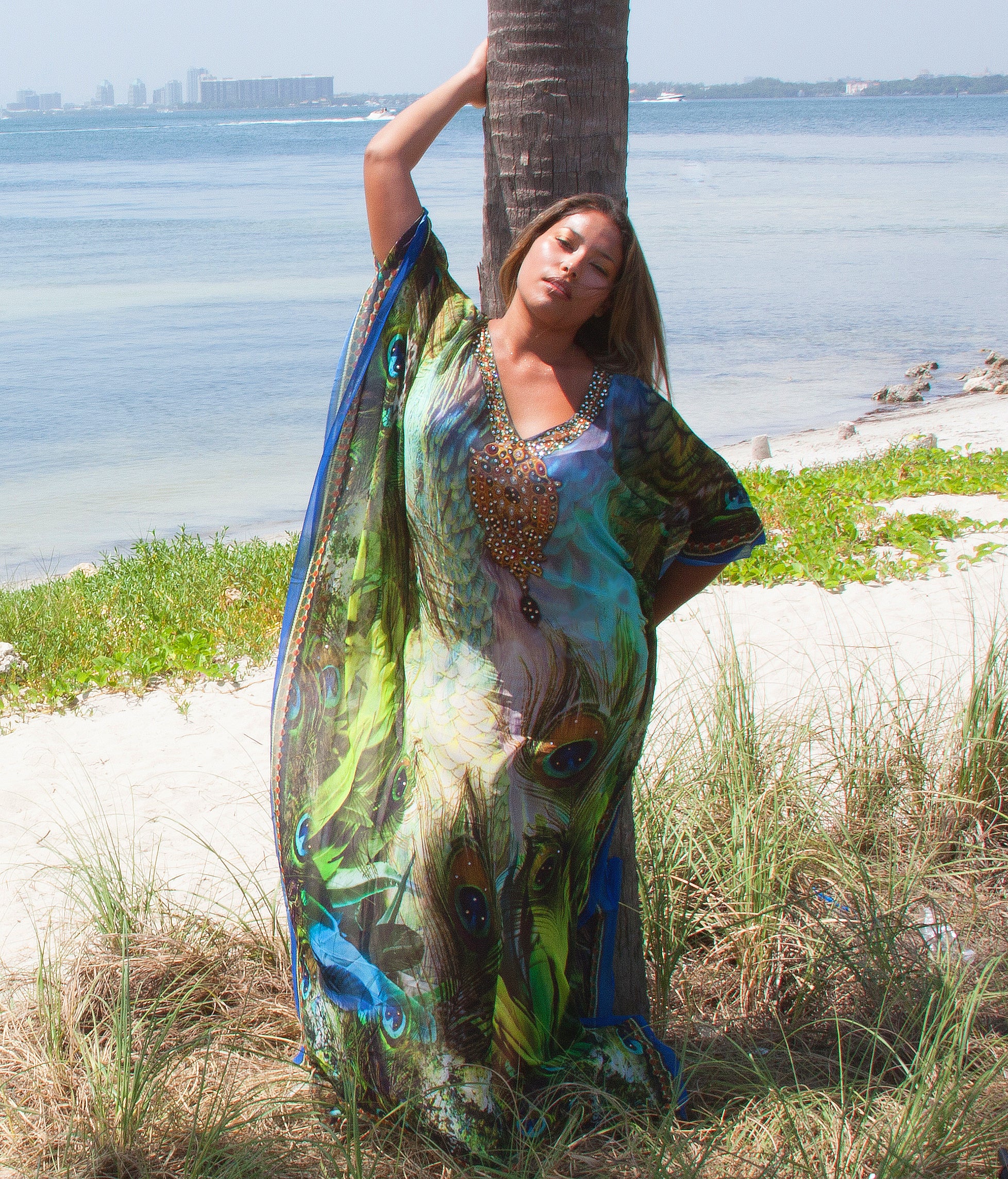 Shimmering Peacock Glam Maxi Kaftan -SALE - www.LUXEISLE.com